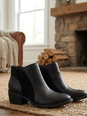 Born Black Leather & Suede Short Ankle Booties